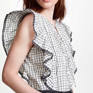 Scotch & Soda Ruffle Cap Sleeve Check Blouse Size Small S